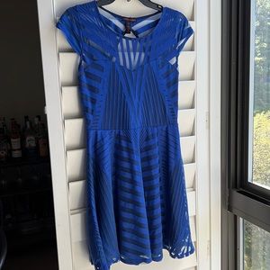 Royal blue skater skirt dress with back cutout